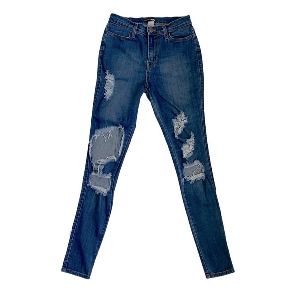 Fashion Nova Denim - Fashion Nova Medium Wash Distressed Mid Rise Skinny Jeans Juniors Size 9
